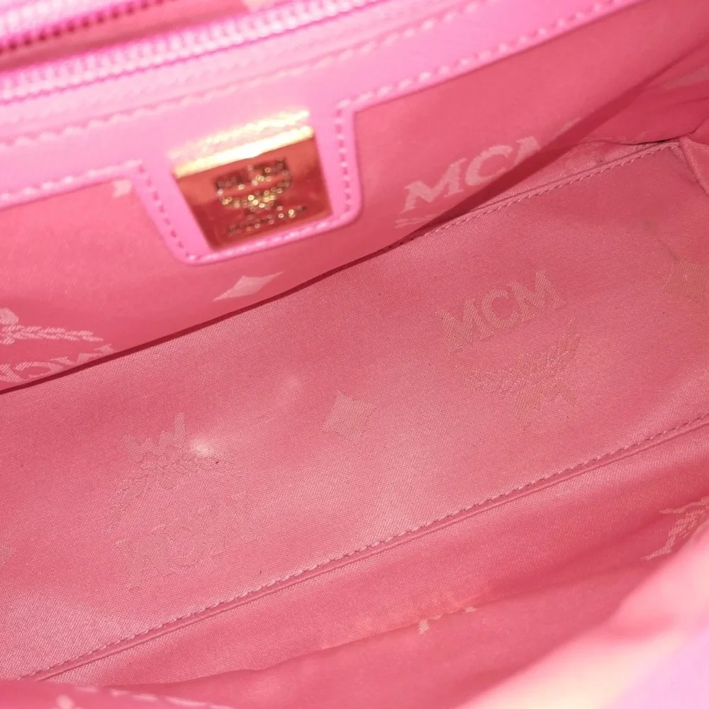 Authentic MCM Hand Bag Pink Leather crossbody purse HOT PINK - Picture 7 of 9